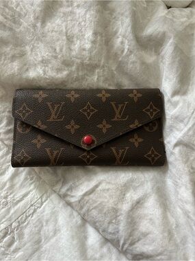 Source Unknown Brown Monogram Envelope Wallet with Red Snap
